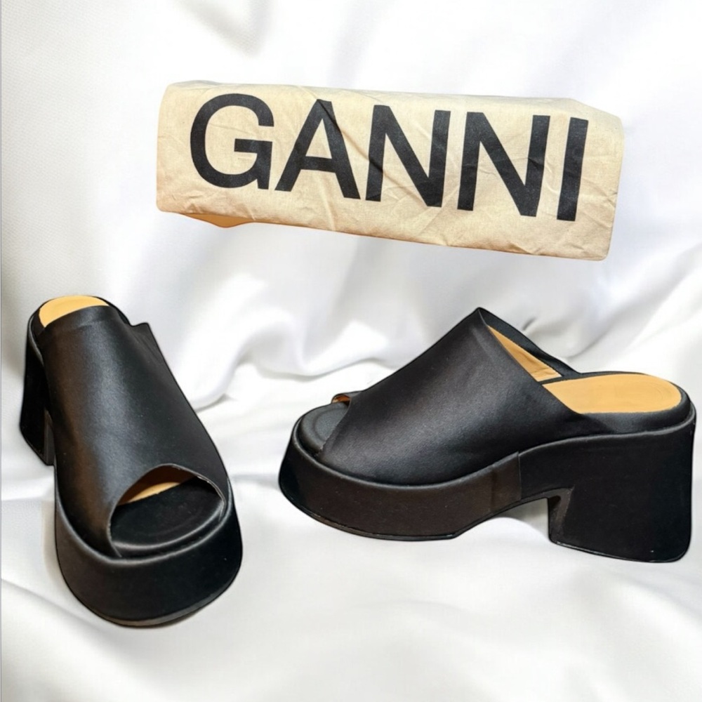 GANNI Retro Satin Platform Mules